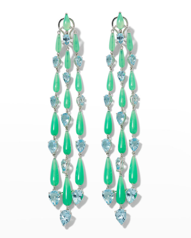 18k White Gold Pear-Cut Aquamarine and Chrysoprase Earrings